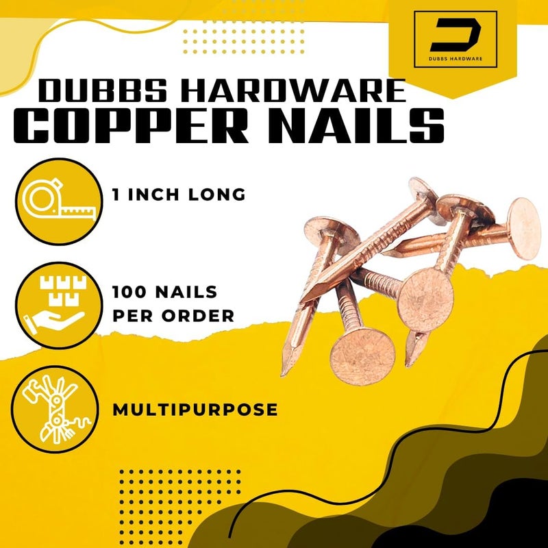 Dubbs Hardware 1 Inch Copper Nails Roofing Finish 100 Nails - Solid Pure Copper Slate Spikes Flashing Furniture Boat - Package Includes 100 pieces of The Highest Quality Nails by - Image 3